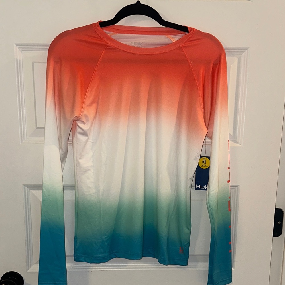 Huk Orange and Teal Gradient Long Sleeve Shirt